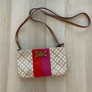 Kate Spade Classic Victoria Tan Cream with Pink & Orange Accent Stripe Canvas